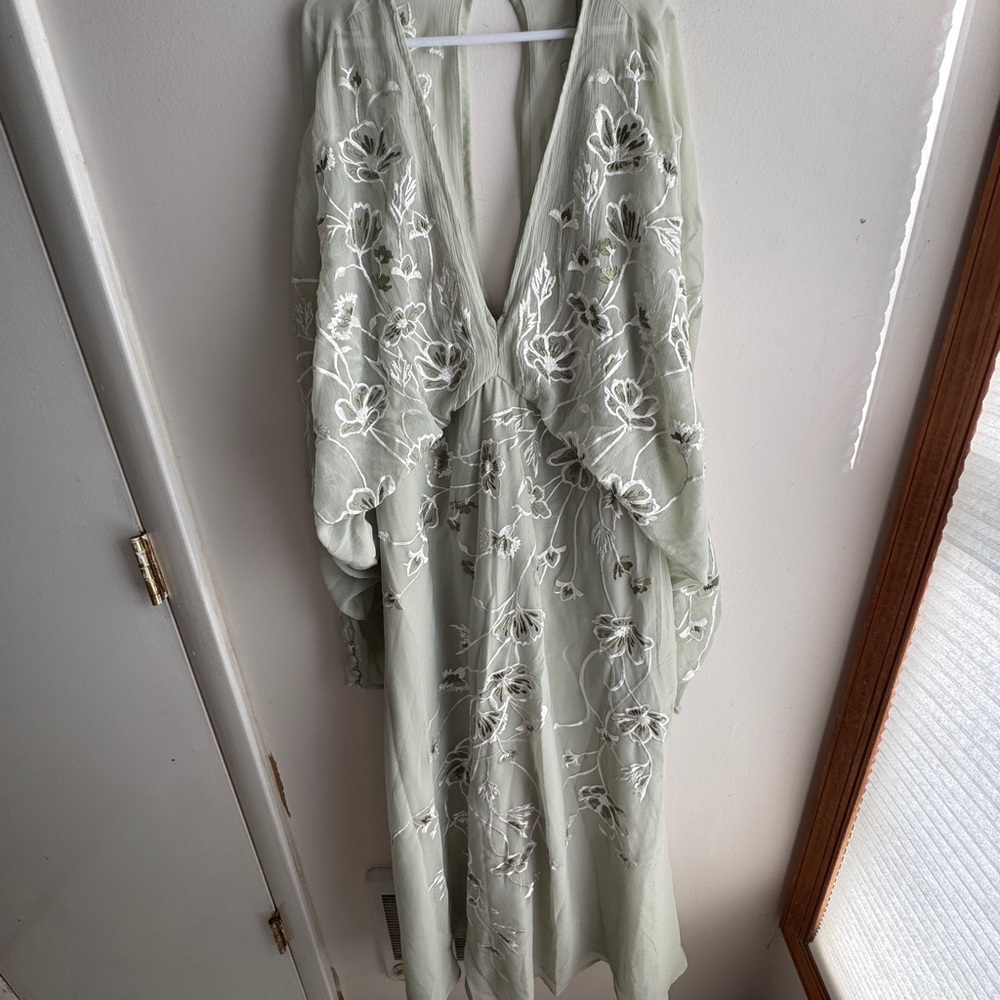 ASOS Maternity Long Sleeve Dress in Light Green with White Floral Embroidery